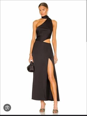 LPA Revolve Abriama Backless One Shoulder Cutout Black Dress With Stash
